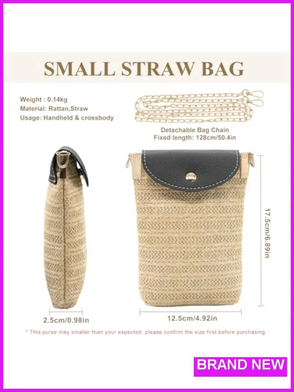 Mini Faux Straw Crossbody Phone Purse with Chain Strap